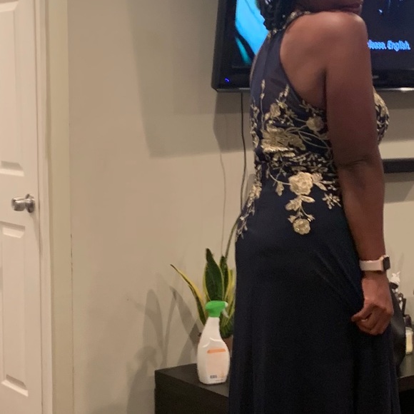 Elegant blue/gold dress -Lord&Taylor worn once - Picture 3 of 3